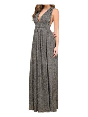 Lulus Looking Radiant black/gold metallic pleated maxi dress,straps adjust, XS